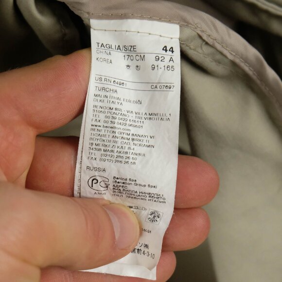 United Colors Of Benetton Trench Coat Womens 44 12 Beige Short Belted Classic - Picture 10 of 11